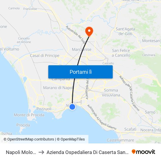 Napoli Molo Beverello to Azienda Ospedaliera Di Caserta Sant'Anna E San Sebastiano map