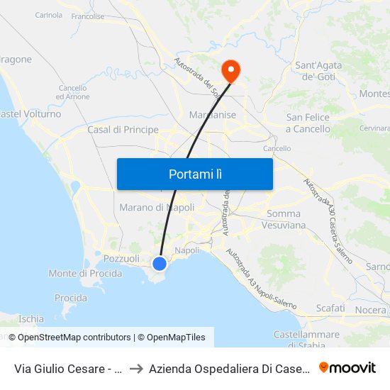 Via Giulio Cesare - Nuovo Capolinea Ctp to Azienda Ospedaliera Di Caserta Sant'Anna E San Sebastiano map