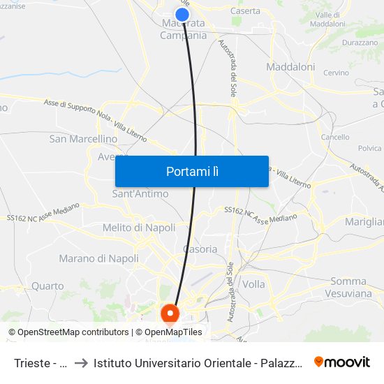 Trieste - Pompei to Istituto Universitario Orientale - Palazzo Santa Maria Porta Coeli map