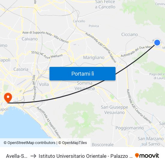 Avella-Sperone to Istituto Universitario Orientale - Palazzo Santa Maria Porta Coeli map