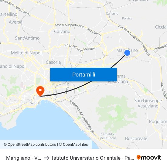 Marigliano - Villa Comunale to Istituto Universitario Orientale - Palazzo Santa Maria Porta Coeli map