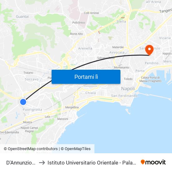D'Annunzio - Cimitero to Istituto Universitario Orientale - Palazzo Santa Maria Porta Coeli map
