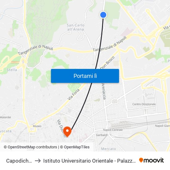 Capodichino - Feo to Istituto Universitario Orientale - Palazzo Santa Maria Porta Coeli map