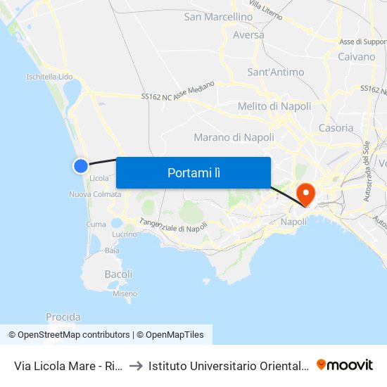 Via Licola Mare - Rif. Ristorante A' Lampara to Istituto Universitario Orientale - Palazzo Santa Maria Porta Coeli map