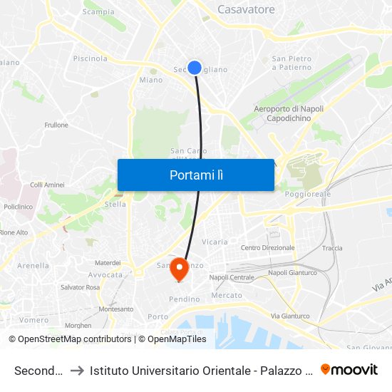 Secondigliano to Istituto Universitario Orientale - Palazzo Santa Maria Porta Coeli map