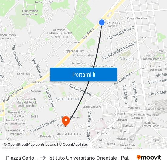 Piazza Carlo III - Alifana to Istituto Universitario Orientale - Palazzo Santa Maria Porta Coeli map
