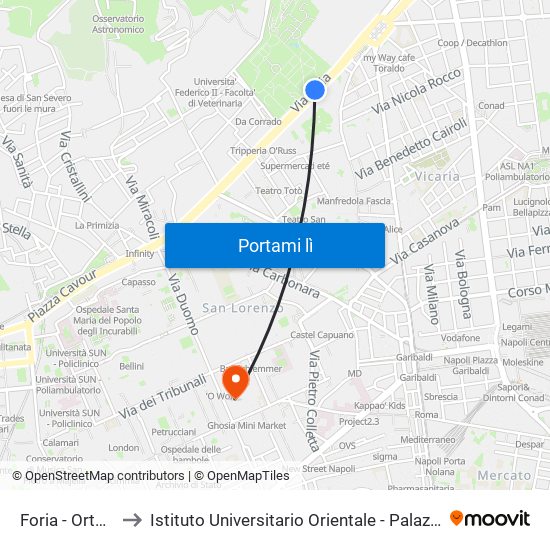 Foria - Orto Botanico to Istituto Universitario Orientale - Palazzo Santa Maria Porta Coeli map