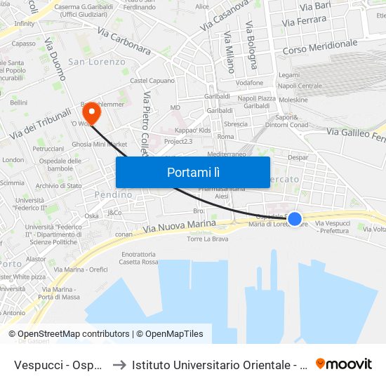 Vespucci - Ospedale Loreto Mare to Istituto Universitario Orientale - Palazzo Santa Maria Porta Coeli map