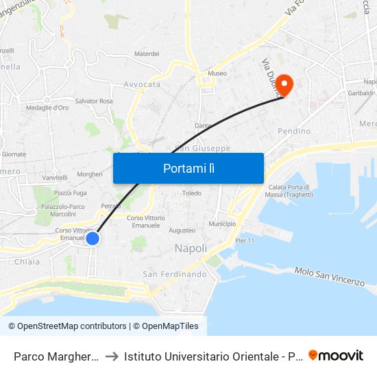 Parco Margherita - Scalinatella to Istituto Universitario Orientale - Palazzo Santa Maria Porta Coeli map