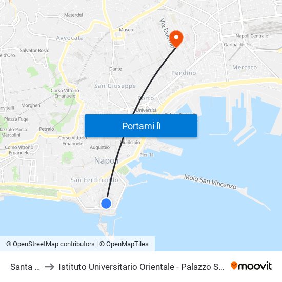 Santa Lucia to Istituto Universitario Orientale - Palazzo Santa Maria Porta Coeli map