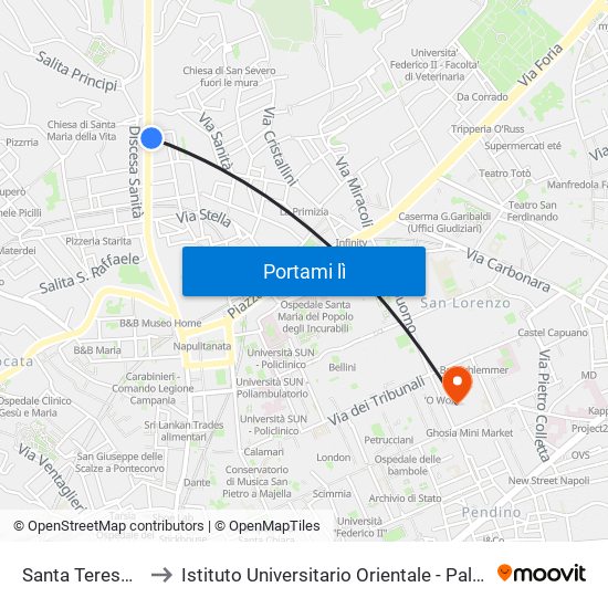 Santa Teresa Degli Scalzi to Istituto Universitario Orientale - Palazzo Santa Maria Porta Coeli map