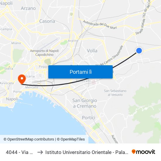 4044 - Via Pomigliano to Istituto Universitario Orientale - Palazzo Santa Maria Porta Coeli map