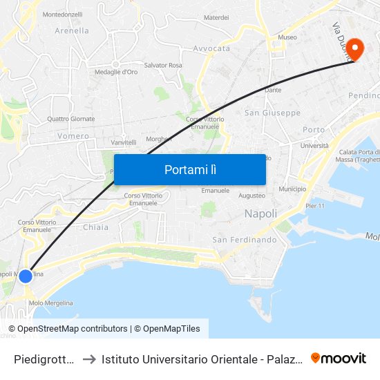 Piedigrotta - Chiesa to Istituto Universitario Orientale - Palazzo Santa Maria Porta Coeli map