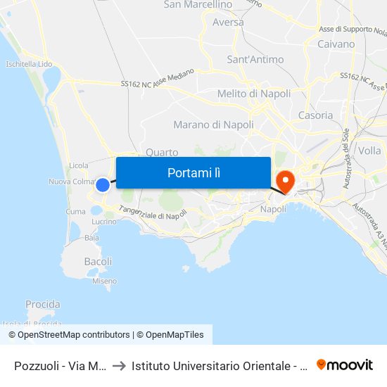 Pozzuoli - Via Monte Ruscello, 65 to Istituto Universitario Orientale - Palazzo Santa Maria Porta Coeli map