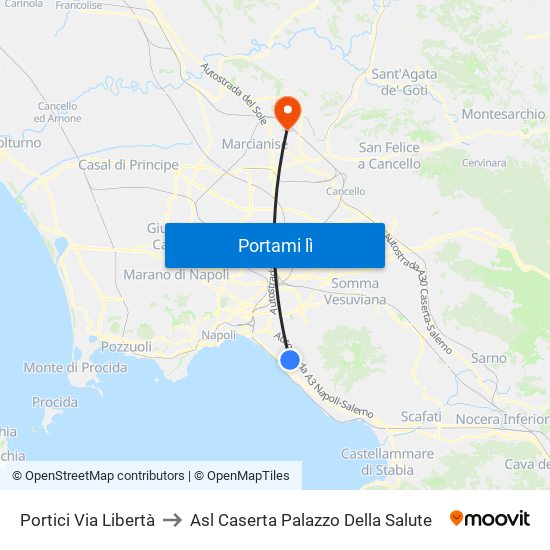 Portici Via Libertà to Asl Caserta Palazzo Della Salute map