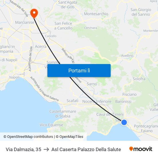 Via Dalmazia, 35 to Asl Caserta Palazzo Della Salute map