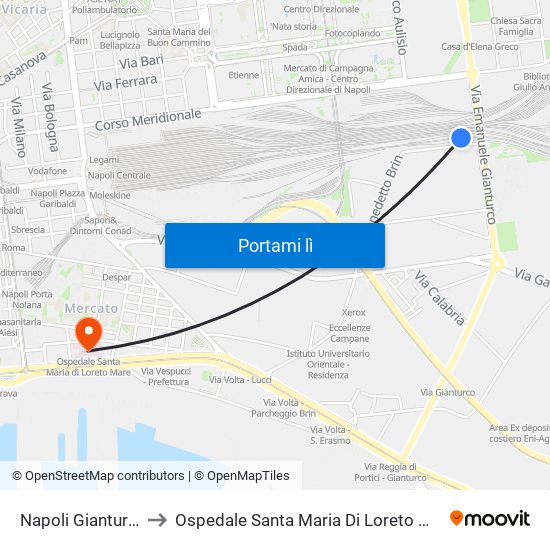 Napoli Gianturco to Ospedale Santa Maria Di Loreto Mare map
