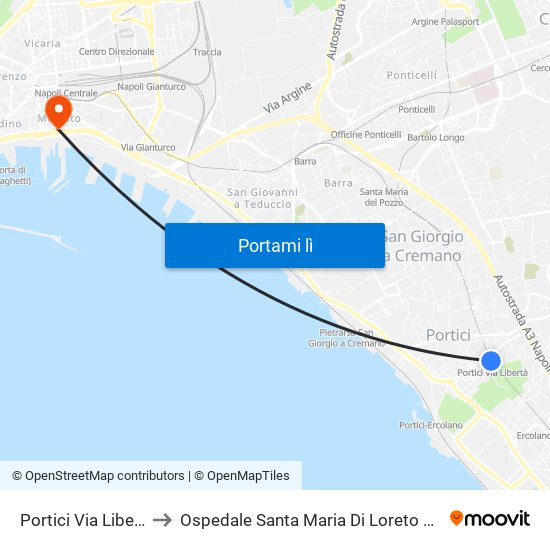 Portici Via Libertà to Ospedale Santa Maria Di Loreto Mare map