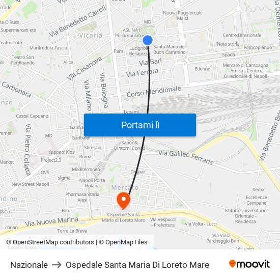 Nazionale to Ospedale Santa Maria Di Loreto Mare map
