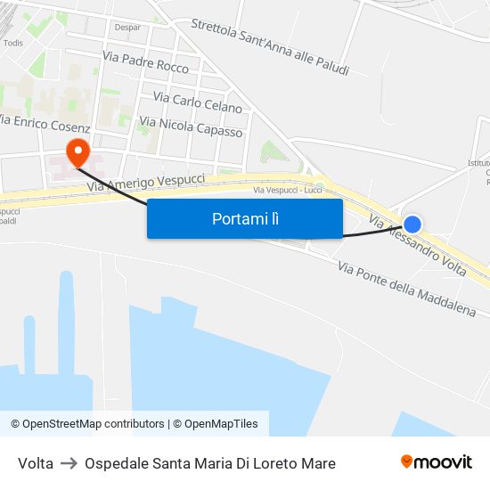 Volta to Ospedale Santa Maria Di Loreto Mare map