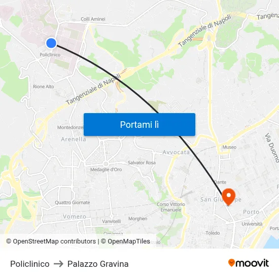 Policlinico to Palazzo Gravina map