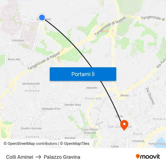Colli Aminei to Palazzo Gravina map