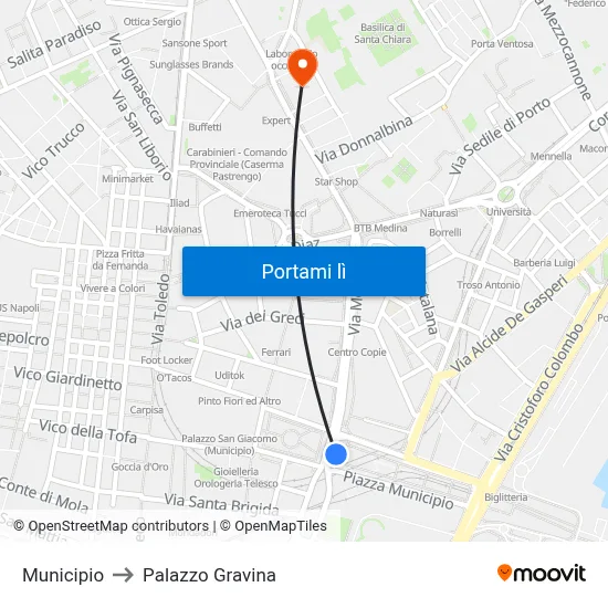 Municipio to Palazzo Gravina map