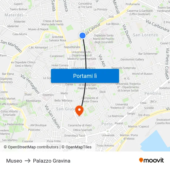 Museo to Palazzo Gravina map