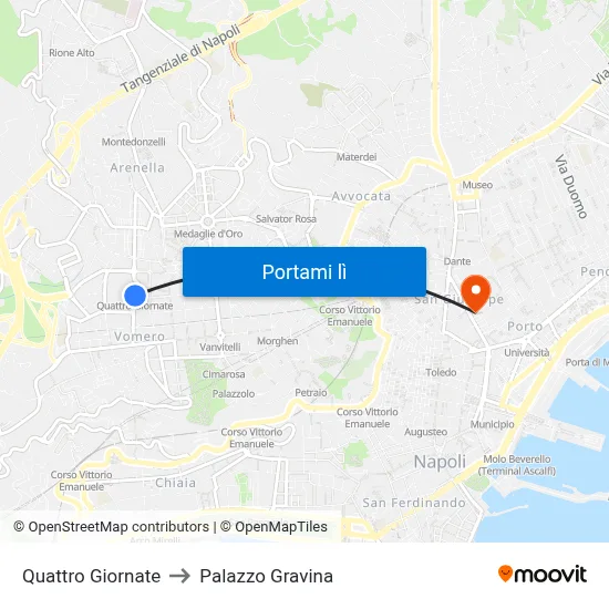 Quattro Giornate to Palazzo Gravina map
