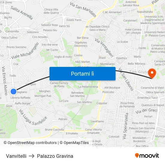 Vanvitelli to Palazzo Gravina map