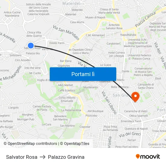 Salvator Rosa to Palazzo Gravina map
