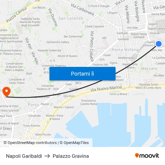 Napoli Garibaldi to Palazzo Gravina map