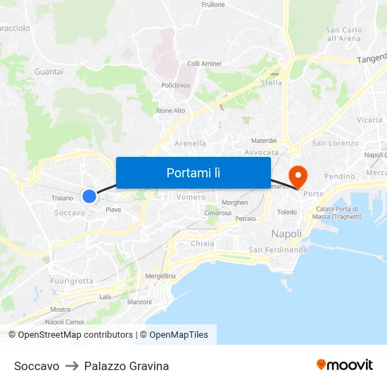 Soccavo to Palazzo Gravina map
