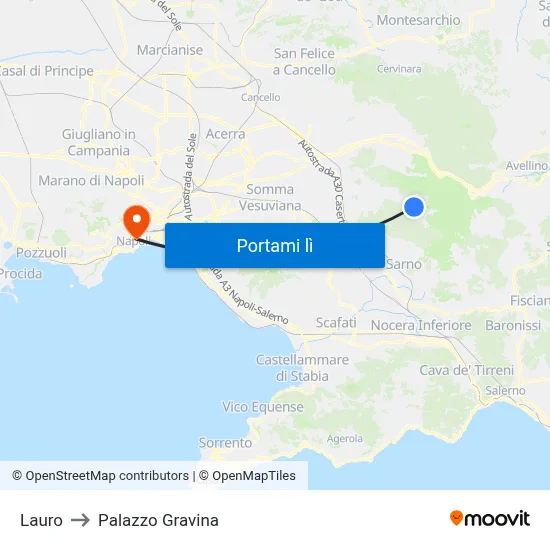 Lauro to Palazzo Gravina map