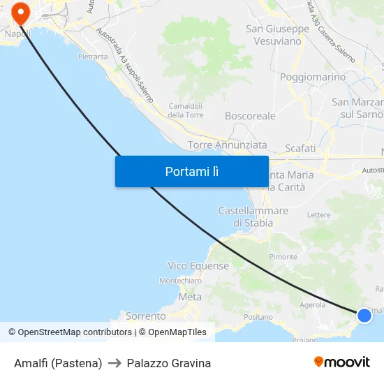 Amalfi (Pastena) to Palazzo Gravina map