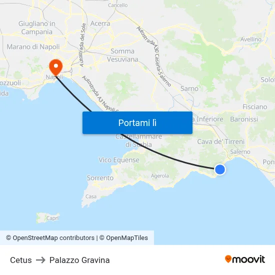 Cetus to Palazzo Gravina map