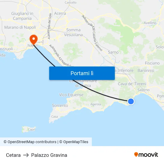 Cetara to Palazzo Gravina map