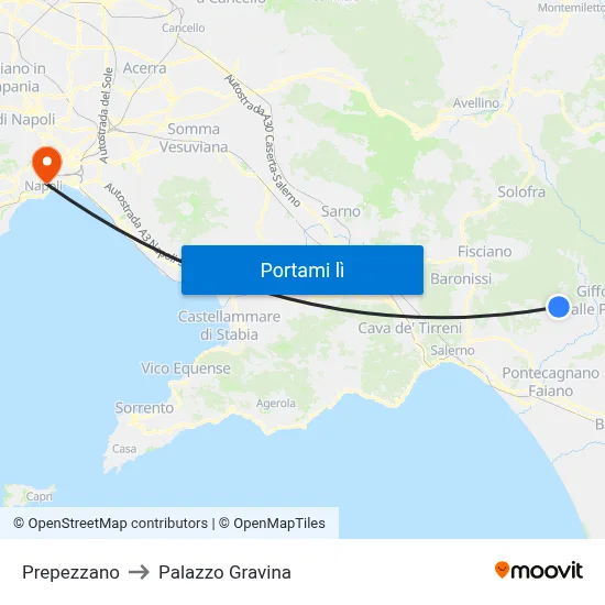 Prepezzano to Palazzo Gravina map