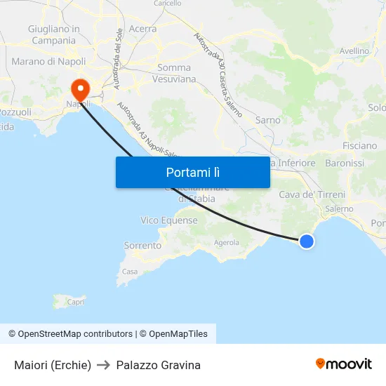 Maiori (Erchie) to Palazzo Gravina map