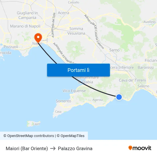Maiori (Bar Oriente) to Palazzo Gravina map