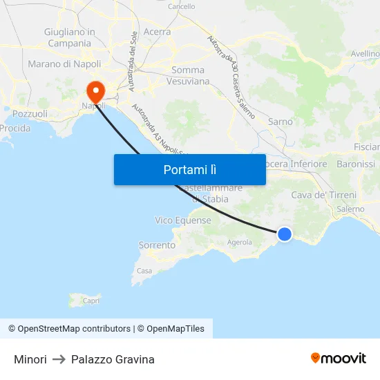 Minori to Palazzo Gravina map