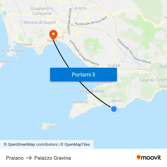 Praiano to Palazzo Gravina map