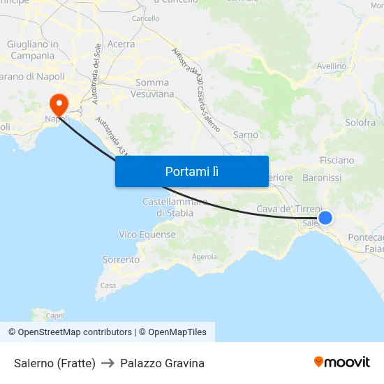 Salerno (Fratte) to Palazzo Gravina map