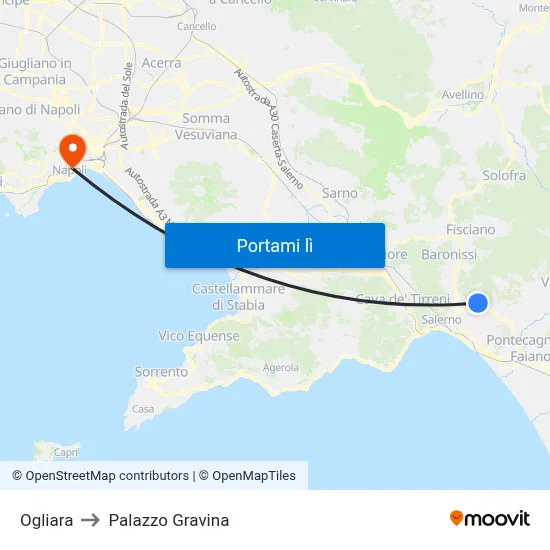 Ogliara to Palazzo Gravina map