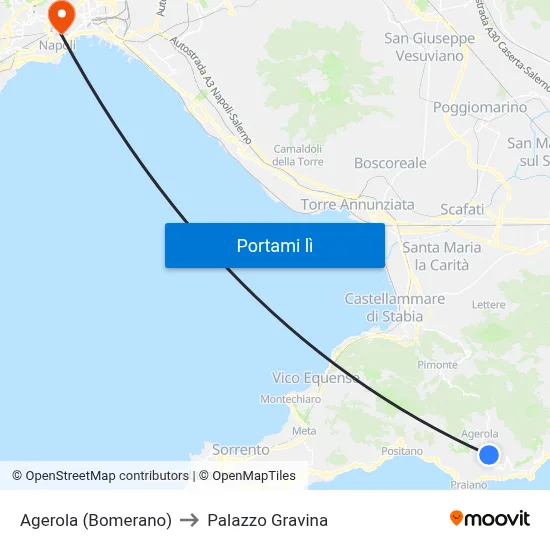 Agerola (Bomerano) to Palazzo Gravina map