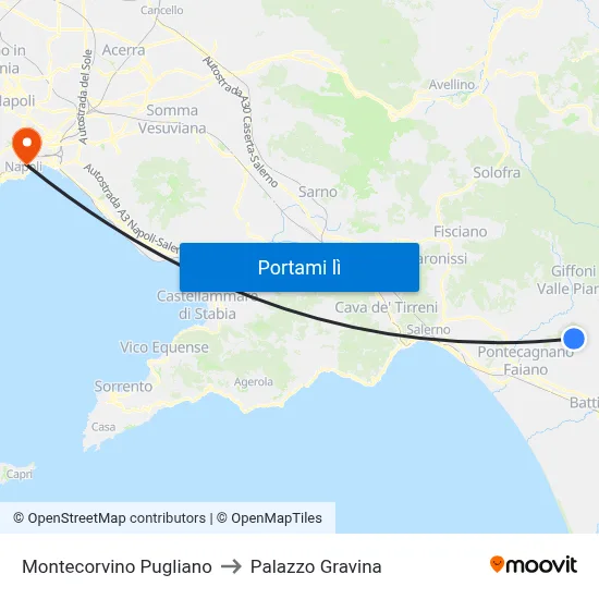 Montecorvino Pugliano to Palazzo Gravina map