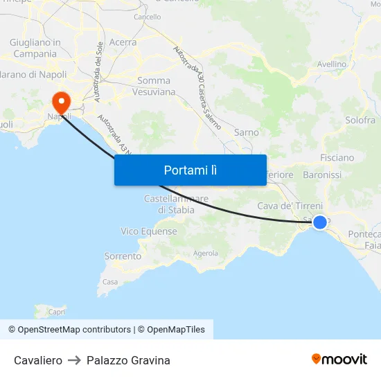 Cavaliero to Palazzo Gravina map