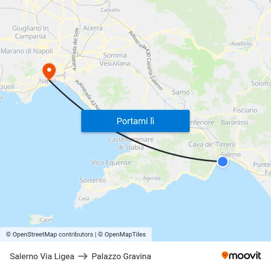 Salerno Via Ligea to Palazzo Gravina map