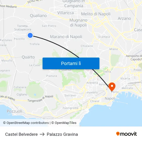 Castel Belvedere to Palazzo Gravina map