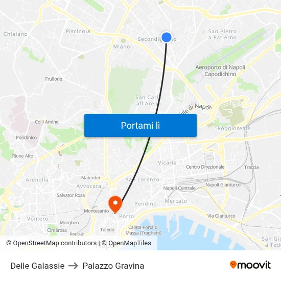 Delle Galassie to Palazzo Gravina map